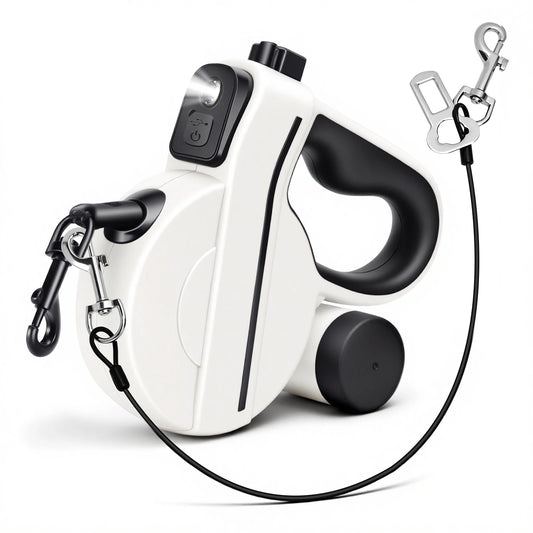 16ft USB LED Retractable Dog Leash, Reflective & Tangle-Free with Poop Bag Holder