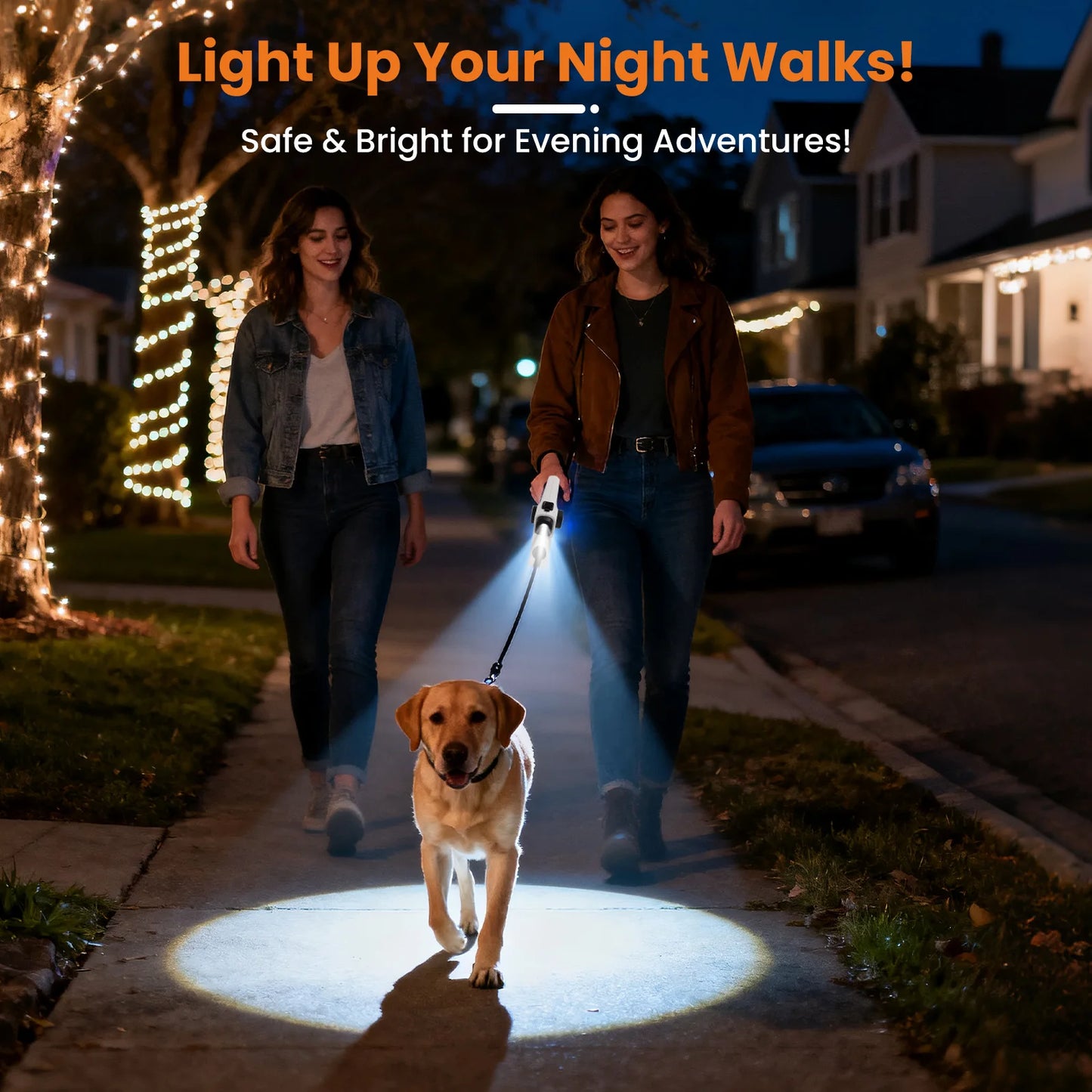 16ft USB LED Retractable Dog Leash, Reflective & Tangle-Free with Poop Bag Holder