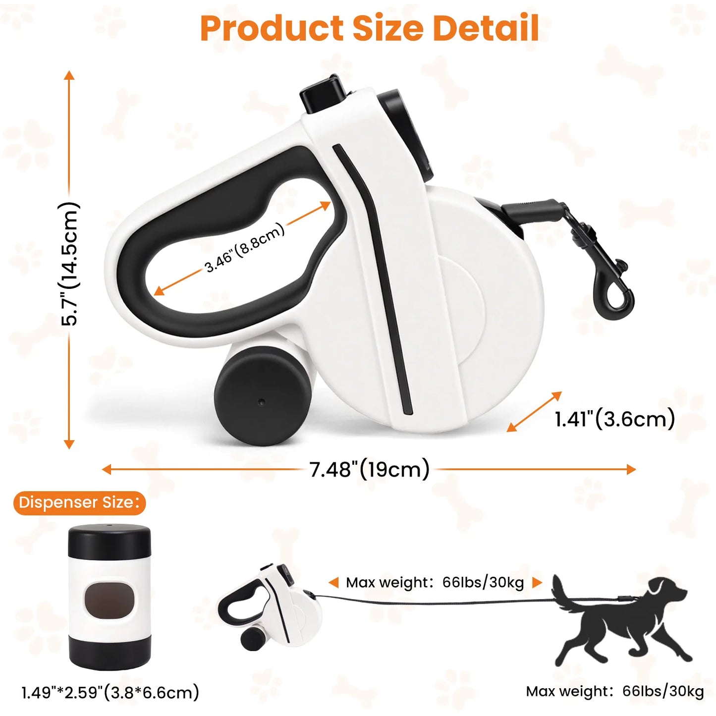 16ft USB LED Retractable Dog Leash, Reflective & Tangle-Free with Poop Bag Holder